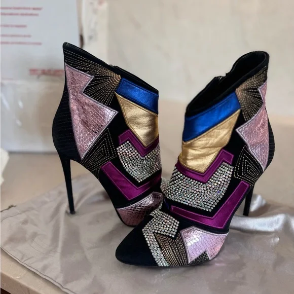 Giuseppe Zanotti Black and Multicolor Geometric Heeled Boots - Picture 6 of 7